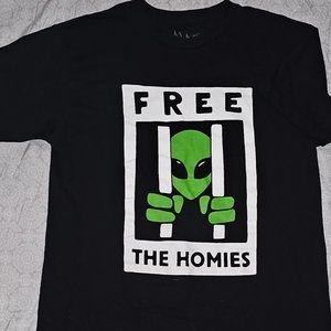 ALAB Free the Homies Roswell Alien Men's Medium Black Short Sleeve Tee Shirt